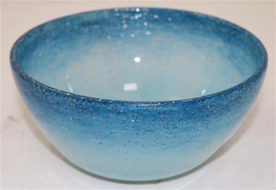 A Venini Italia aventurine blue glass bowl, mid 20th century, diam. 22cm